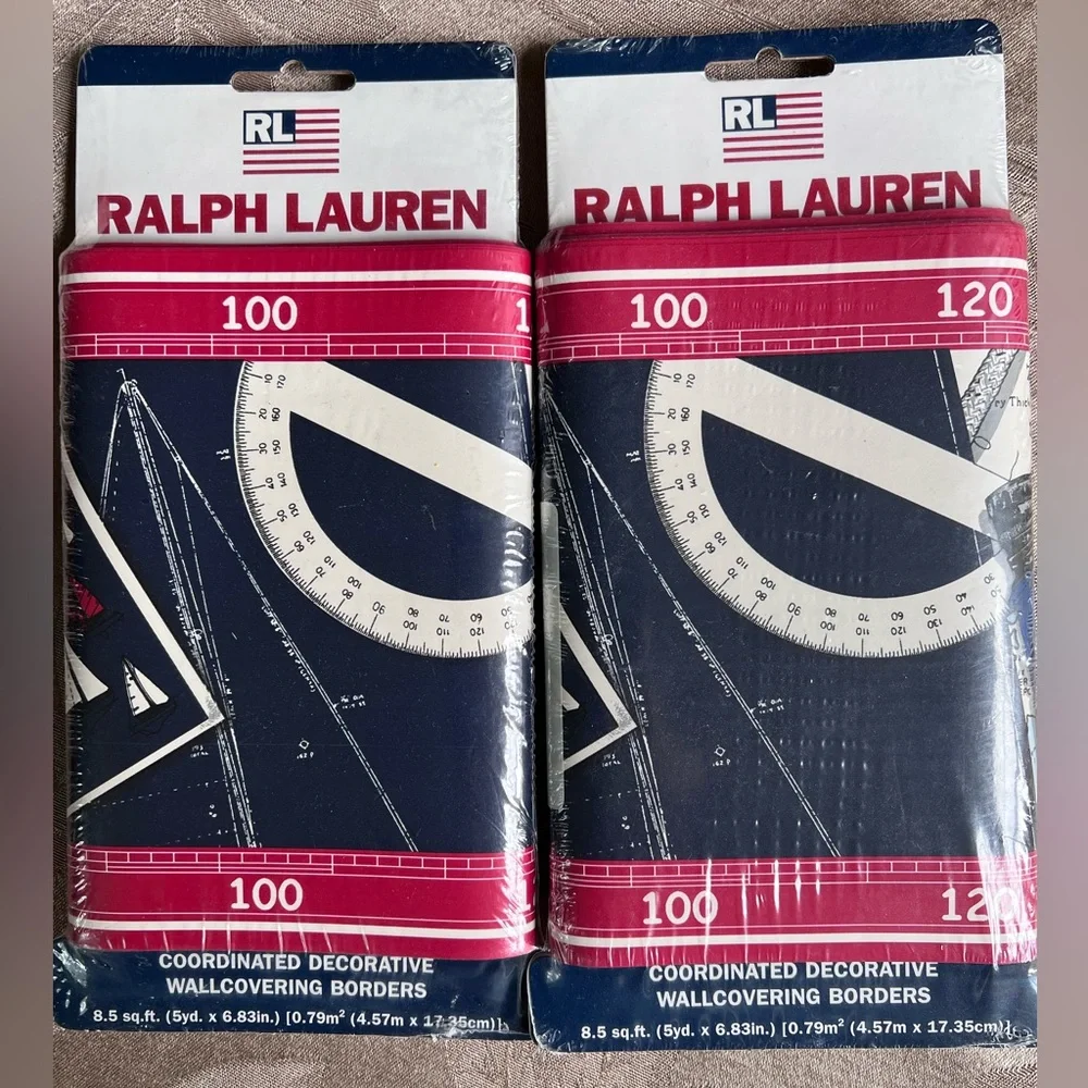 RALPH LAUREN SET OF 2 NAVIGATOR CADET WALLCOVERING BORDERS Red/Blue/White